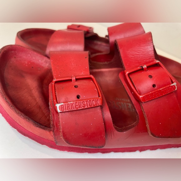 Valentino Garavani & Birkenstock Unisex Arizona Red‎ Leather Sandals Sz 8.5 (39) - Picture 10 of 14